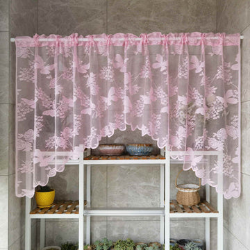 Pink Lace Kitchen Sheer Swag Curtain Valance Cafe Curtain