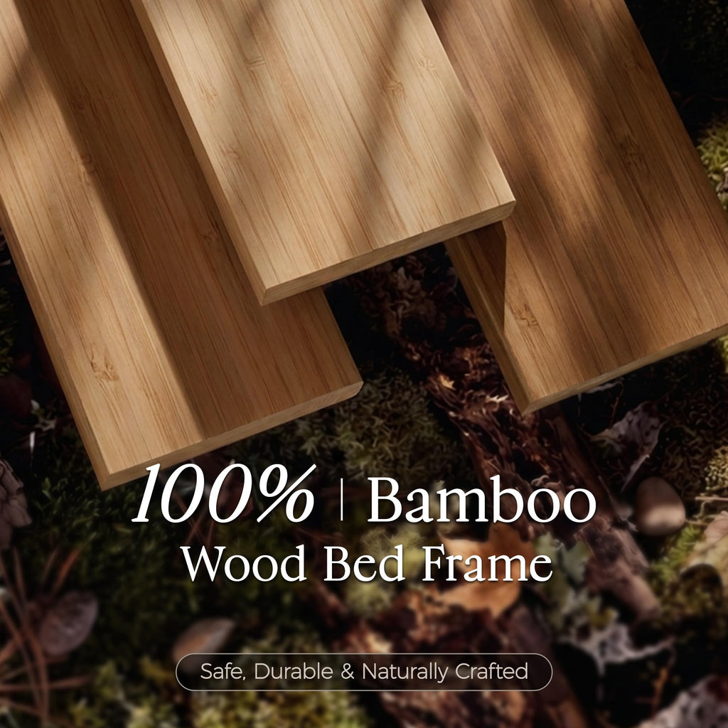 Bamboo Wood Queen Bed Frame with Charging Station & Headboard
