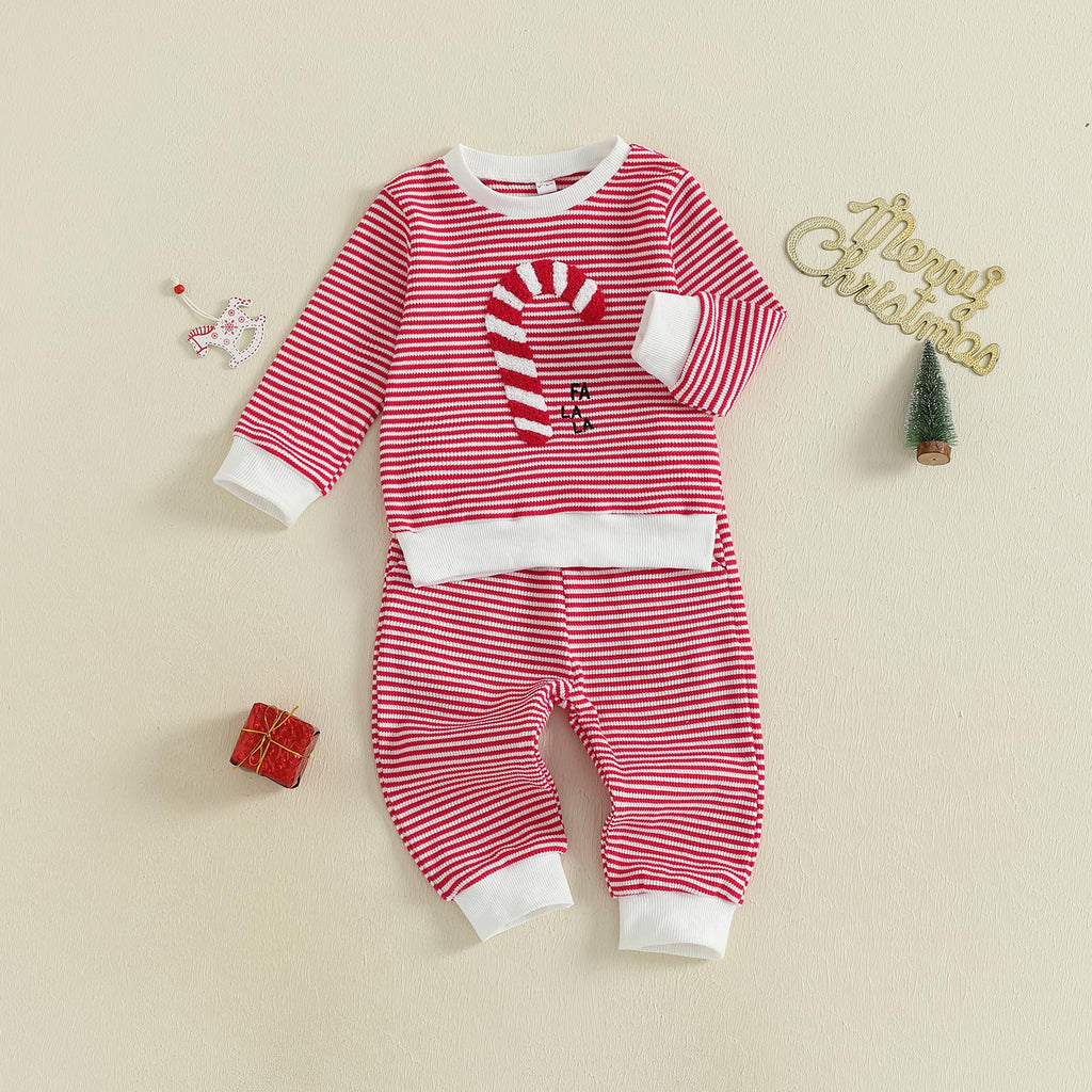 Toddler Baby Boy Girl Christmas Outfits Print Long Sleeve Tops Jogger Pants Sets Infant Xmas Fall Winter Clothes (Red