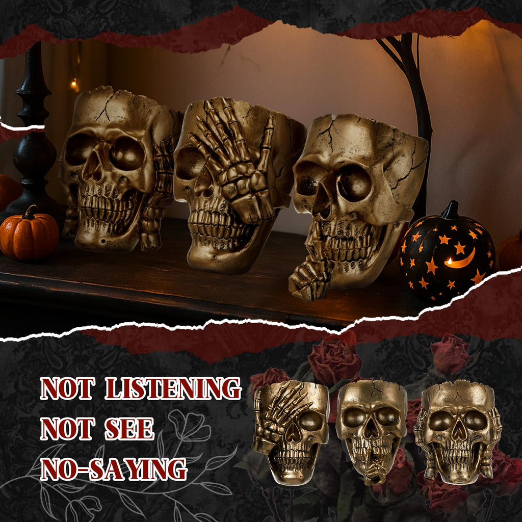 3 Pcs Skull Wall Planters, Gothic Hanging Skeleton Pot Set, Gold