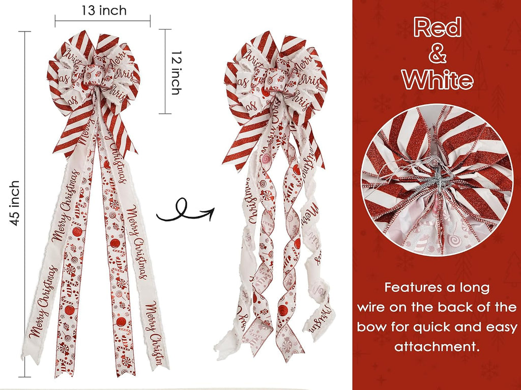 Red Christmas Tree Topper Bow 13 inch x 45 inch