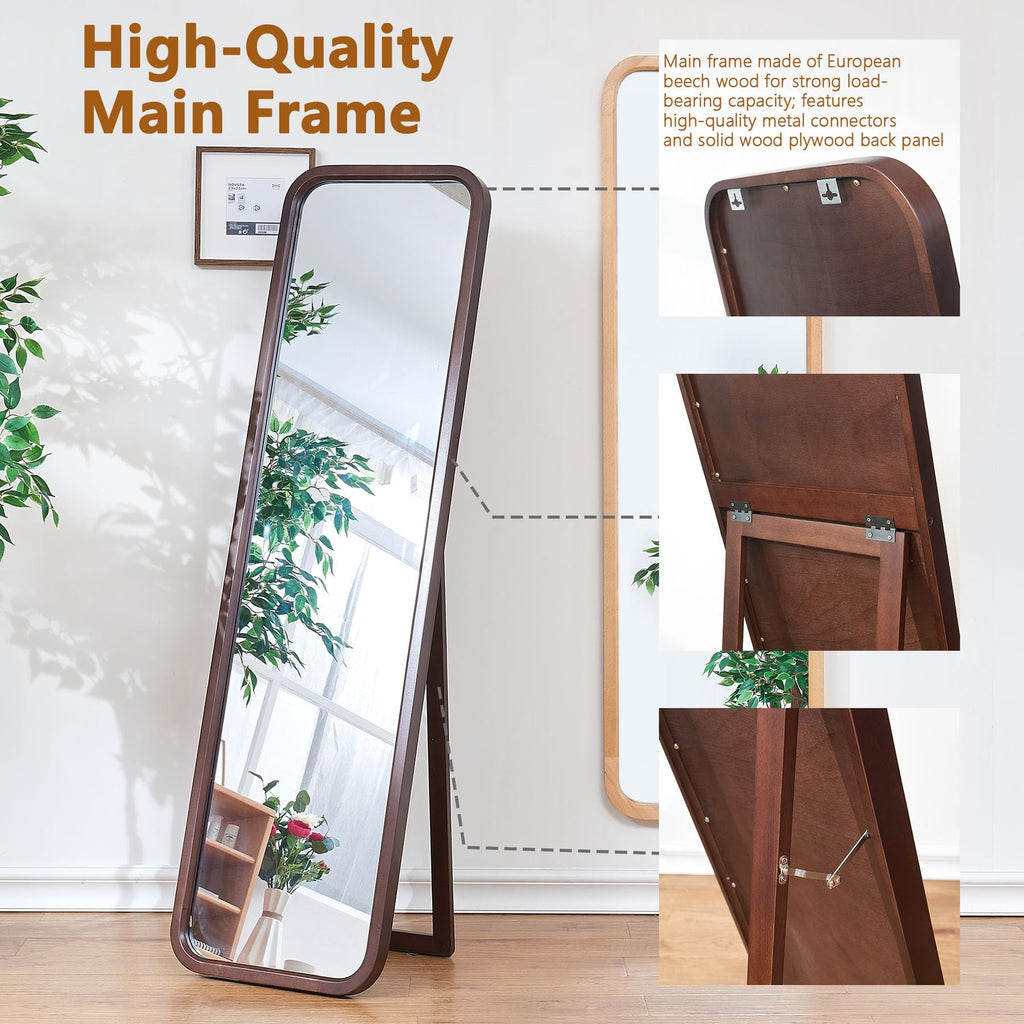 Walnut Wood Floor Mirror, 63 x 18 in