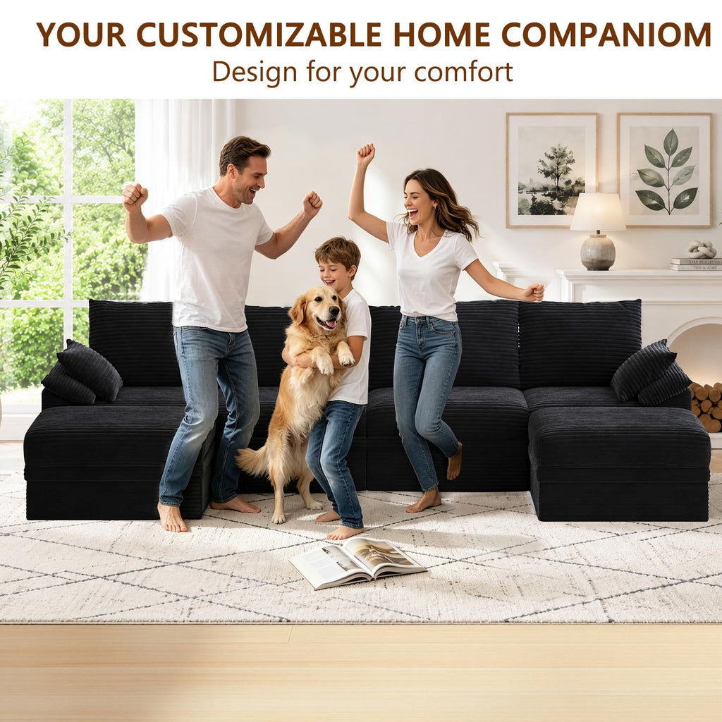 142" Modular Sectional Sofa Boneless Couch with Storage, U-Shape 4 Seat Comfy Modern Couch Sofa with Chaise, 27" Deep
