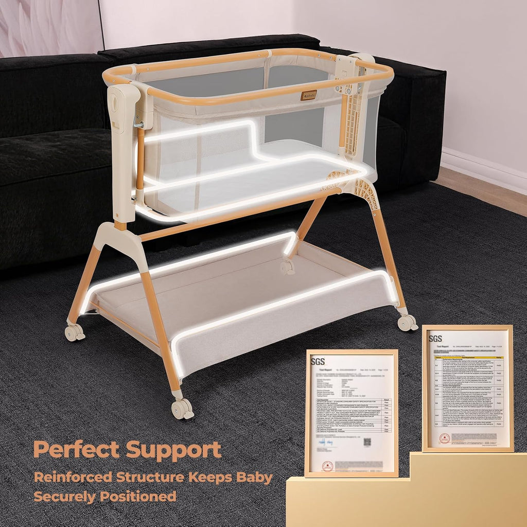 Baby Bassinet Bedside Sleeper: 3-in-1 Rocking Bassinet for Baby - Breathable Full-Mesh Crib with Mattress | 6 Height