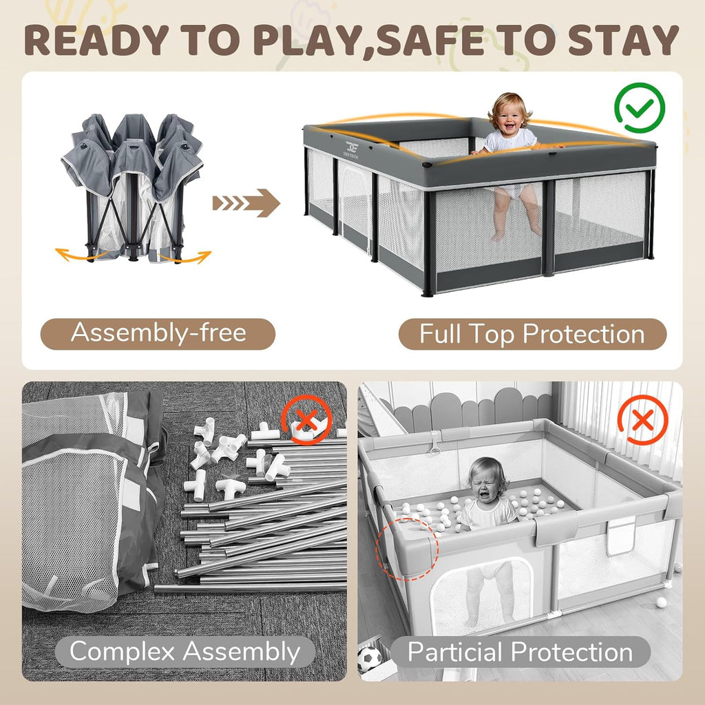 74x50 Foldable Baby Playpen with Mat - Portable Outdoor Play Yard, Grey | Portable Play Pen for Toddlers 1-3, Storage