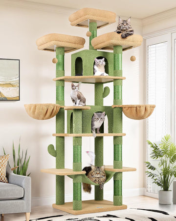 Big XXL Cactus Cat Tower for Indoor Multiple Cats, Green