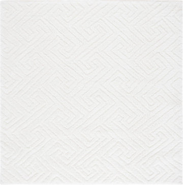 Tahoe Shag Collection Area Rug - 8' Square, White, Geometric Design, Plush 1.2 Inch Thick Ideal for High Traffic
