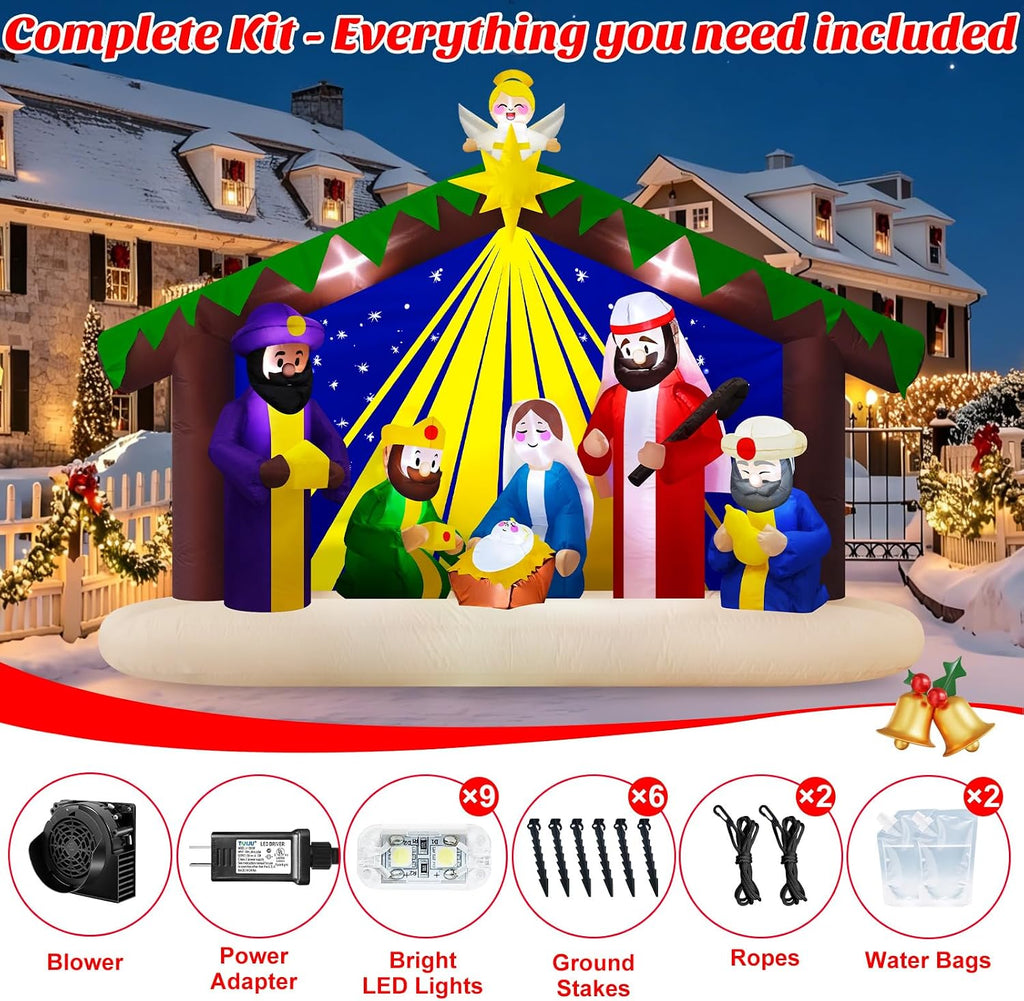 8 FT Inflatable Nativity Scene Outdoor Christmas Decorations w/LED