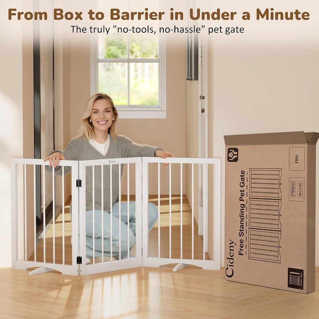 Free Standing Dog Gate Indoor, Foldable Dog Gate for Stairs Doorways