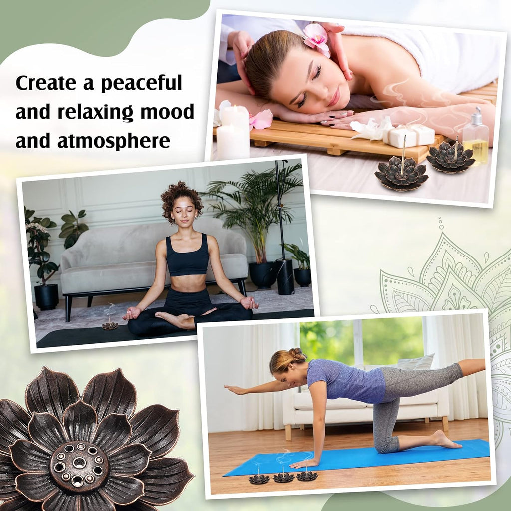 Lotus Incense Holder Ash Catcher for Sticks, Retro, Bronze - Set of 30