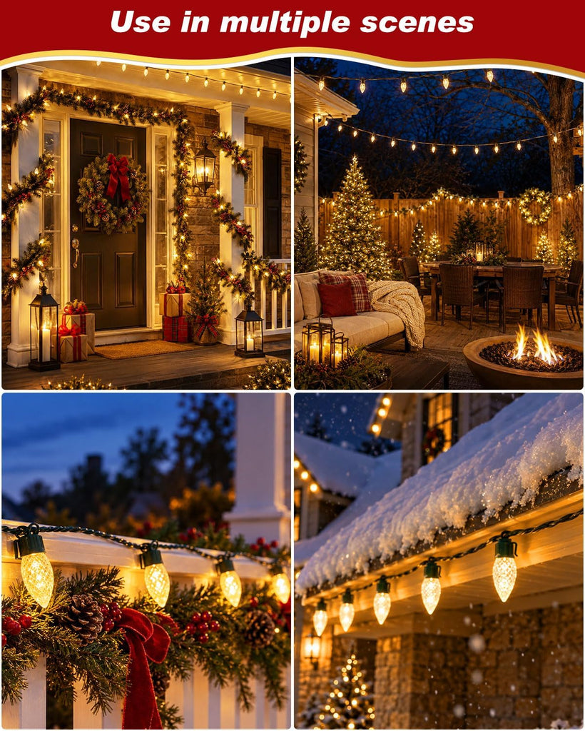 C9 LED Christmas String Lights Outdoor, 81 FT 100 LEDs Warm White Plug in