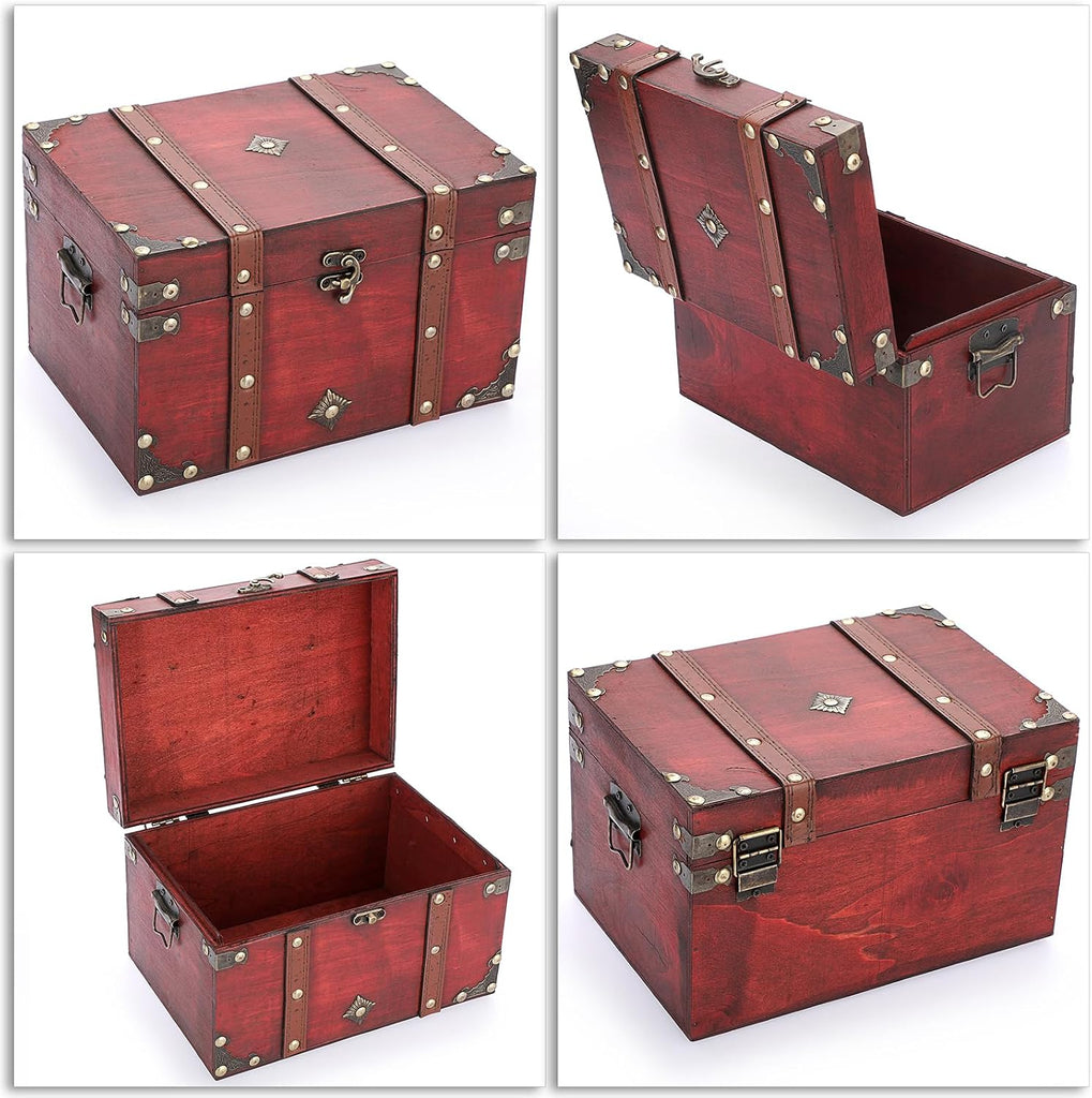 Vintage Treasure Chest, Pirate Keepsakes Box for Gifts, Wooden Storage Box Decorative for Jewelry Pearl Trinkets