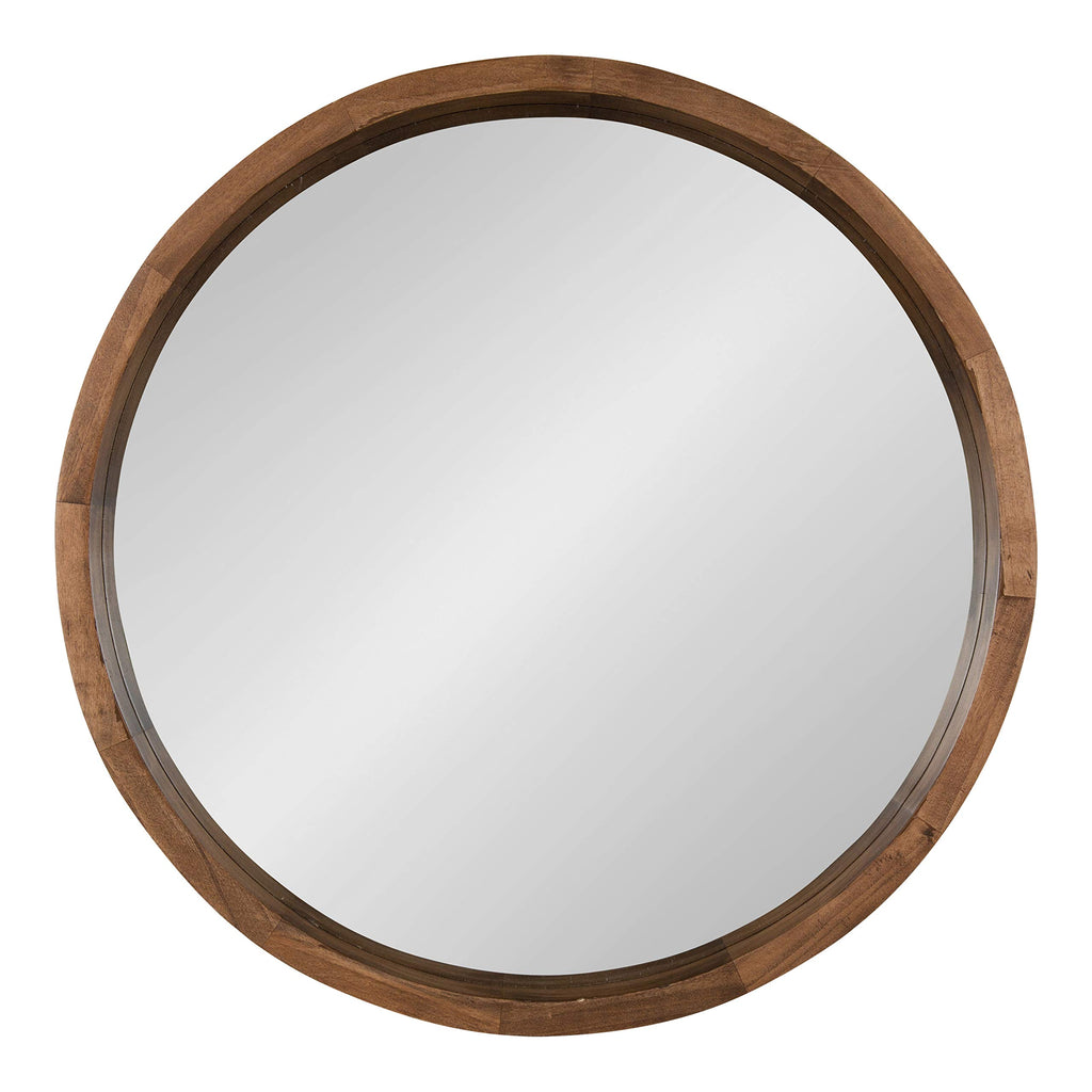 Hutton Round Decorative Modern Wood Frame Wall Mirror, 22 Inch Diameter, Natural Rustic