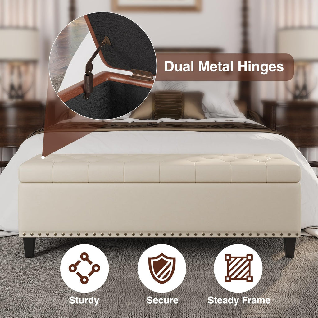 51 Inch Storage Ottoman Bench, Large End of Bed Storage Bench