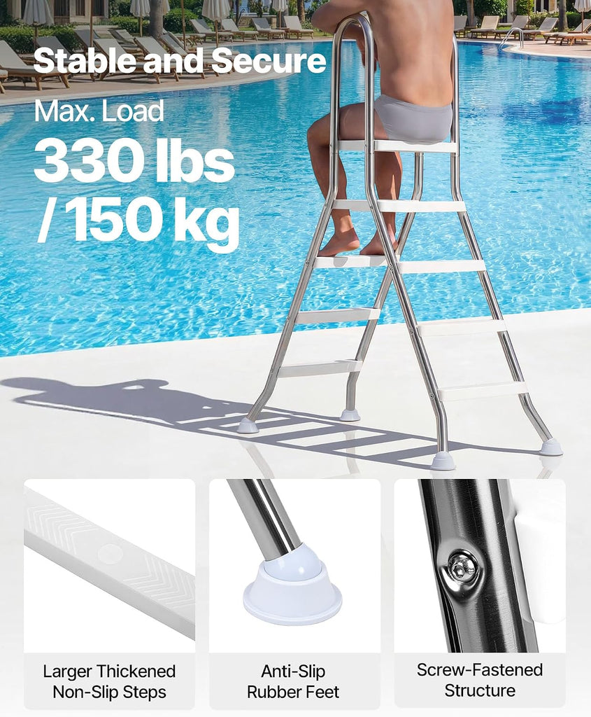 Above Ground Pool Ladder, Stainless Steel A-Frame Swimming Pool Stairs for 49.2 in High Wall, 300 lbs Capacity Heavy