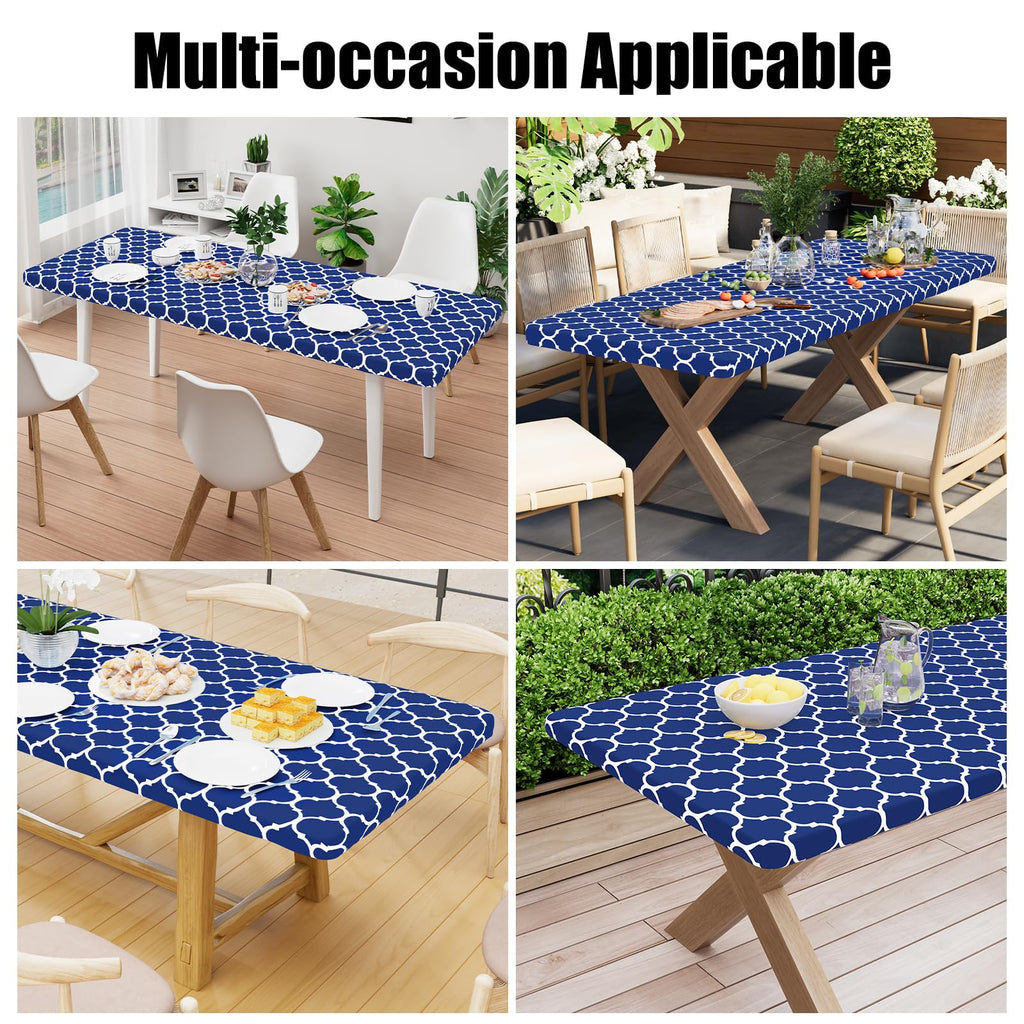 Picnic Fitted Table Cover, 8 Foot Flannel Backed Vinyl Tablecloth