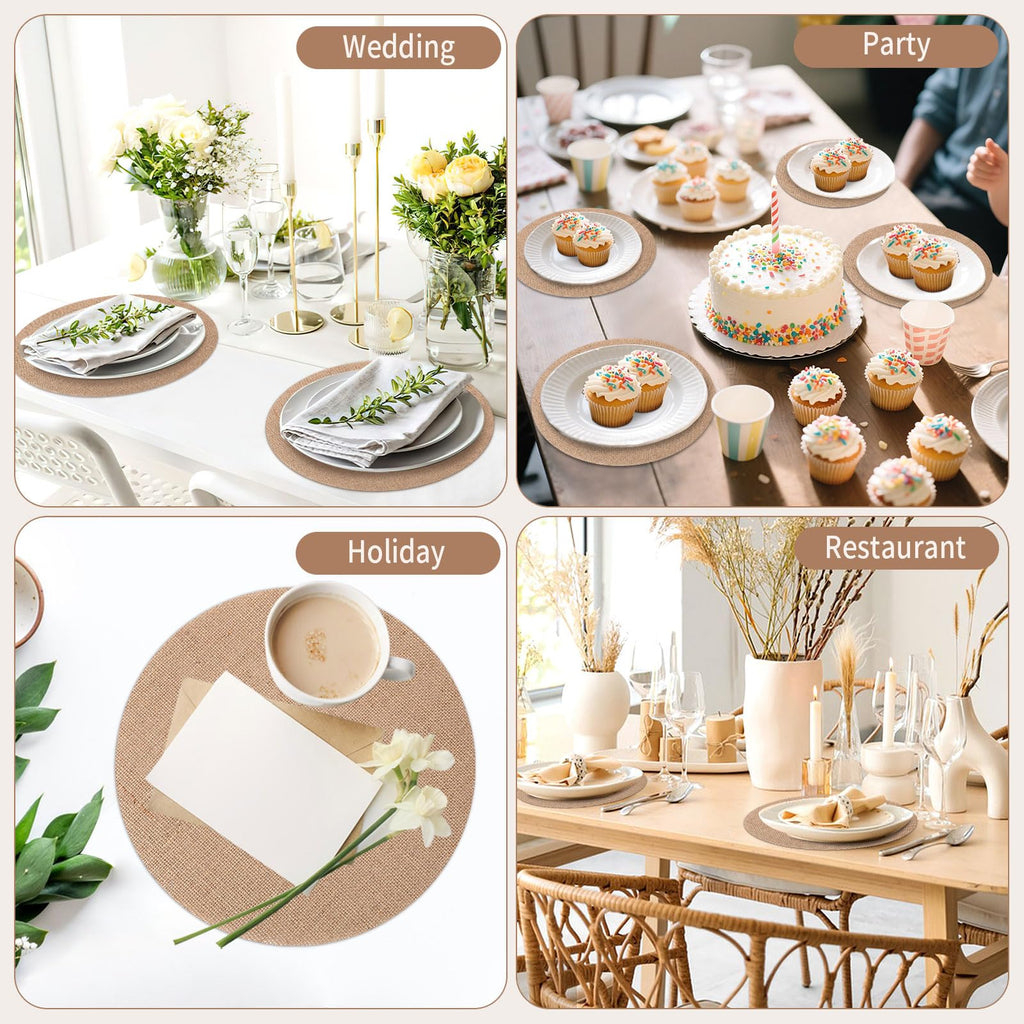 24 Pcs 11.8 Inch Burlap Round Placemats Bulk, Natural Table Mats