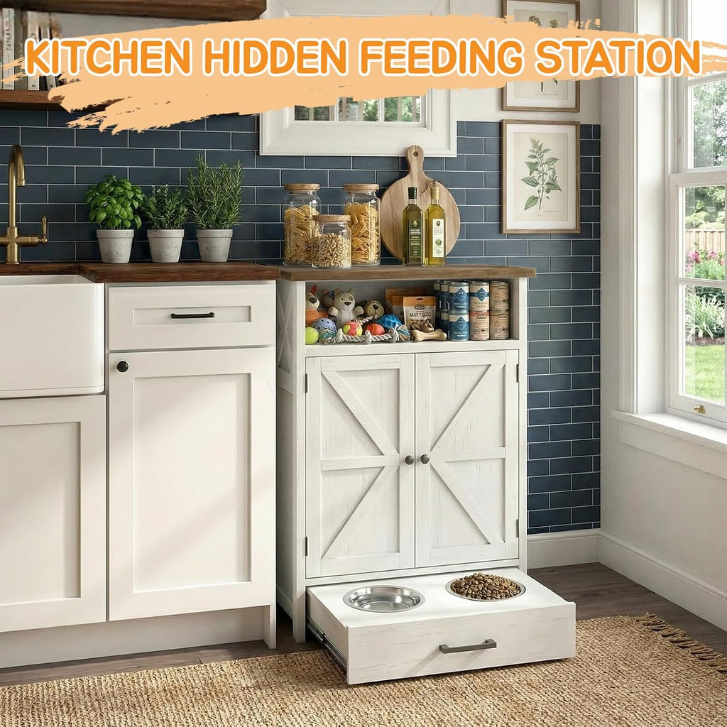 Dog Feeding Station with Storage, Dog Food Storage Cabinet