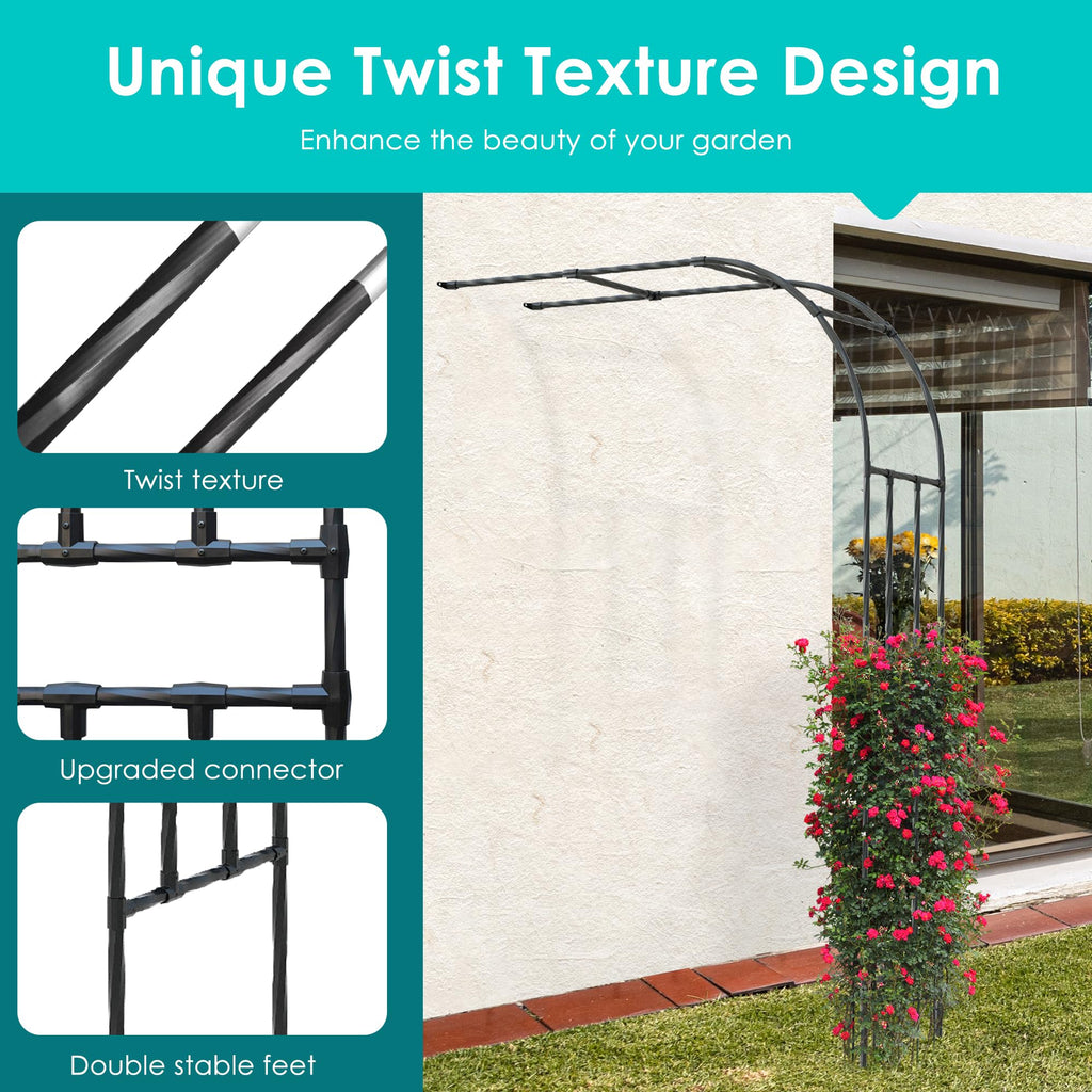 Half Garden Arch Trellis, 7.9FT Tall Pre-Assembled Metal Arbor Black