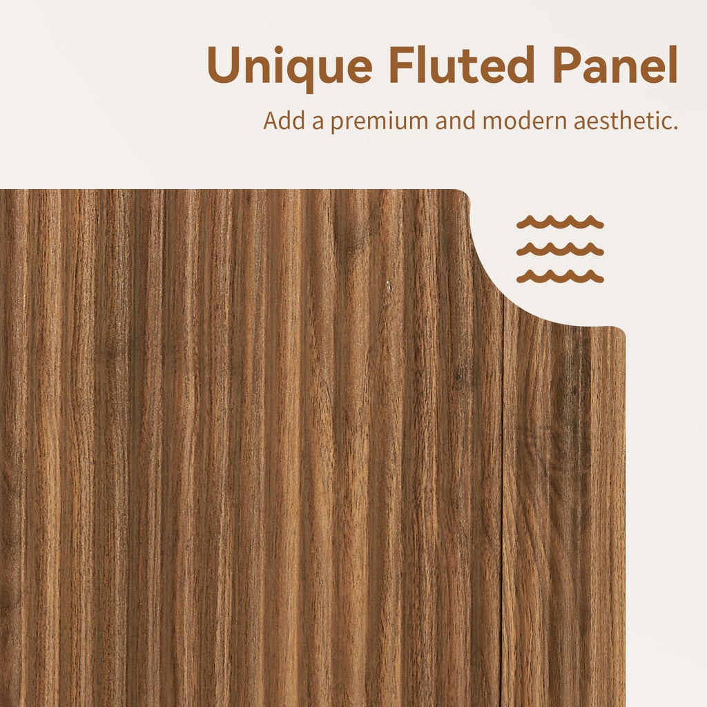 64" Fluted Buffet Cabinet with Storage, Walnut Sideboard Cabinet