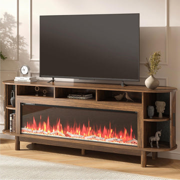 70" Modern Fluted TV Stand with 50" Fireplace for TVs up to 85" 80" 75" 65", Farmhouse Entertainment Center with