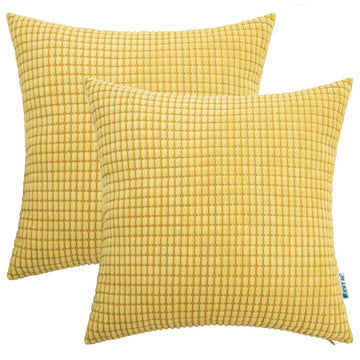 Yellow Corduroy Throw Pillow Covers 18x18 Inch, Pack of 2, Soft Solid Decorative Cushion Cases for Couch Sofa Bed