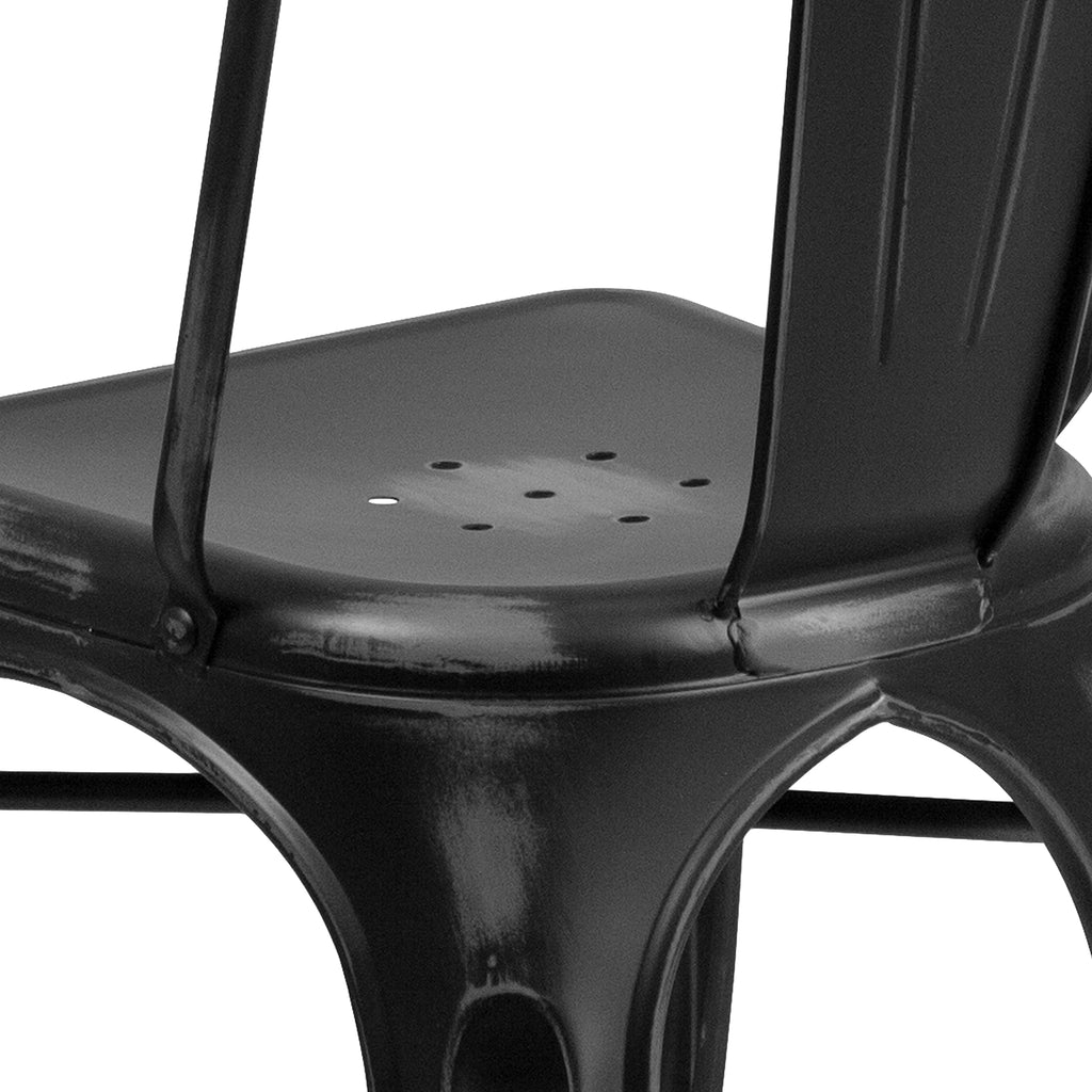 Distressed Black Metal Indoor/Outdoor Stackable Chair