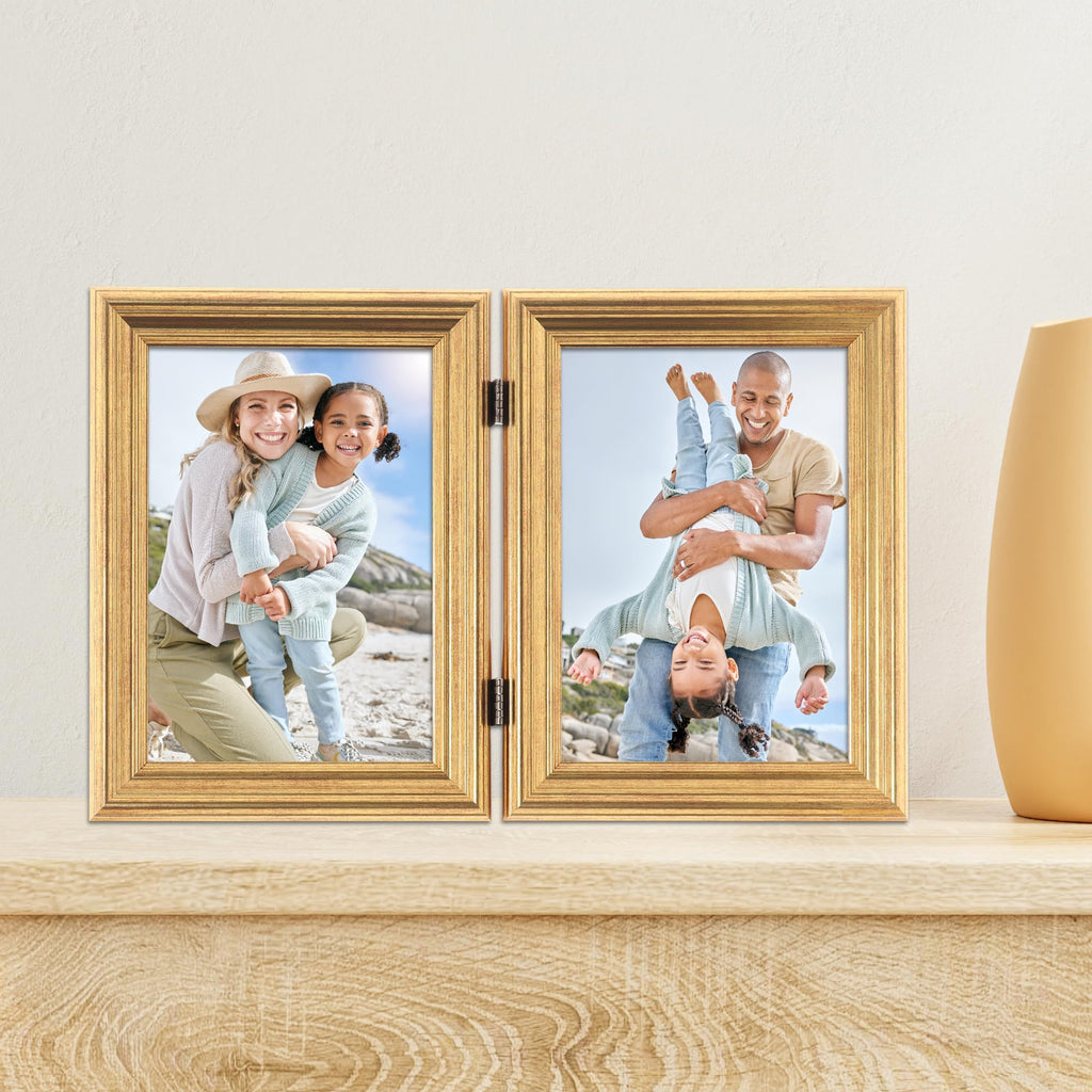 5x7 Hinged Double Sutter Burnished Gold Picture Frame