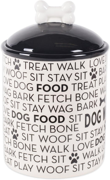 Dog Bone Ceramic Pet Bowl & Canister, Canister, 5.5x5.5x8.25, Black/White