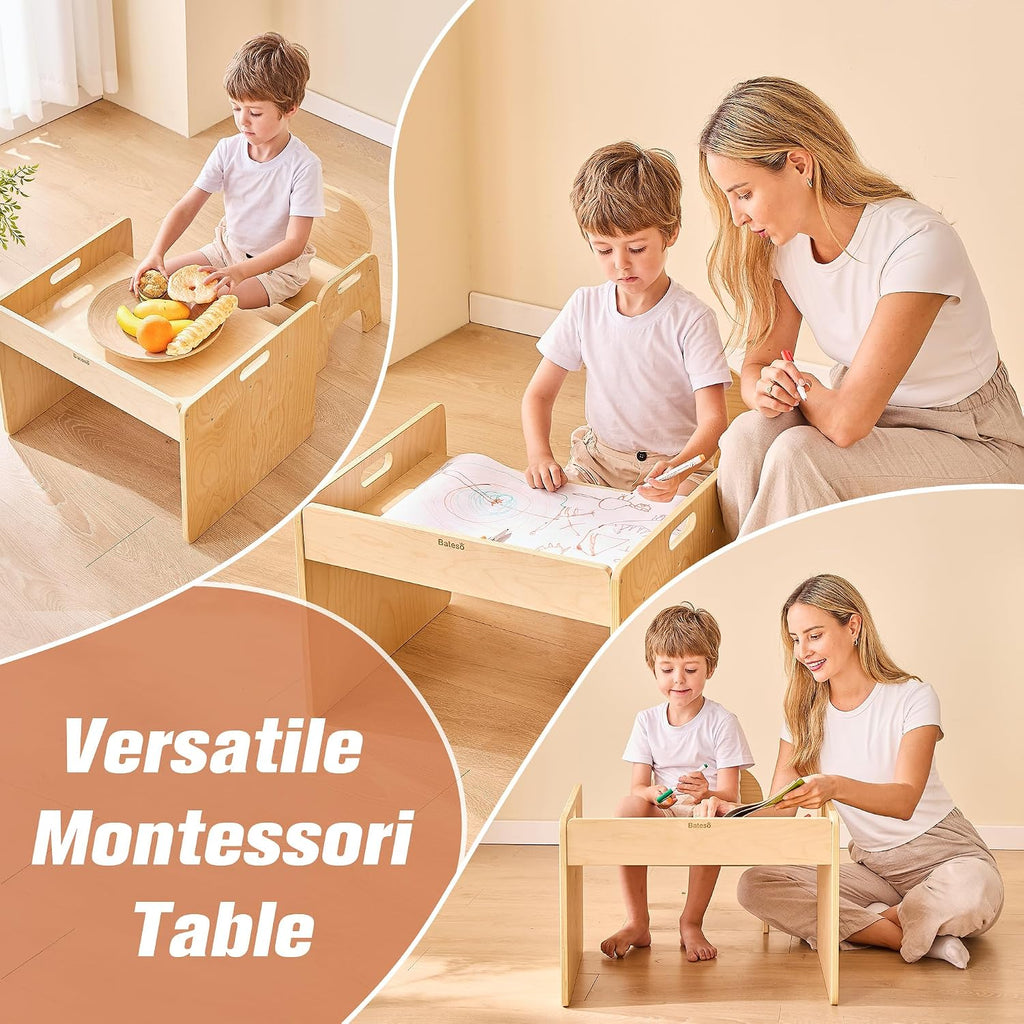 Montessori Weaning Table and Chair Set for Toddler 1-3, Wooden Baby Table and Chair Set for Eating, Laerning &