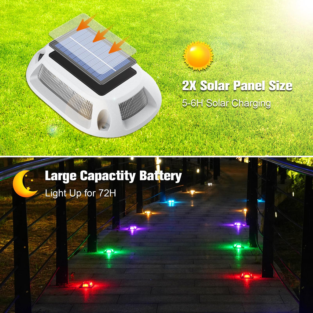 Solar Driveway Lights Dock Deck Lights 12 Pack,9 Colors in 1 Led IP67 Waterproof Outdoor Warning Step Lights