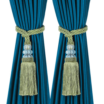 Curtain Tiebacks with Tassel, Green - 2 Pack