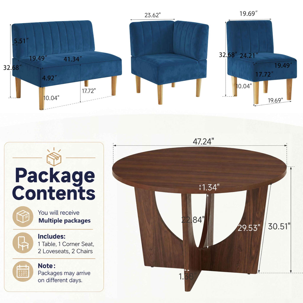 Breakfast Nook Table Set, Farmhouse 5-Piece Round Dining Table Set with Bench Seating, 47" Kitchen Nook for 4-6
