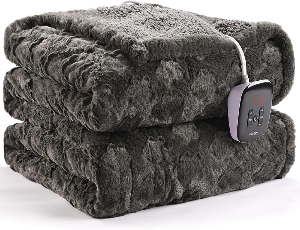 Heated Blanket Twin Size, 62"x84" Electric Blanket with 10 Heat Levels & 1-12H Adjustable Auto Off, Faux Fur and