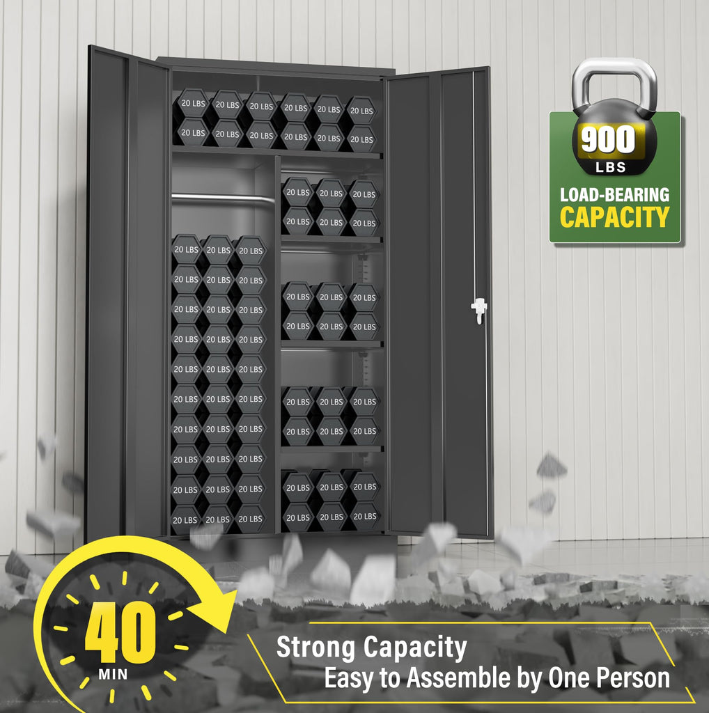 Metal Wardrobe Closet with Doors and Shelves, 72" Black Armoire Wardrobe Closet for Hanging Clothes, School
