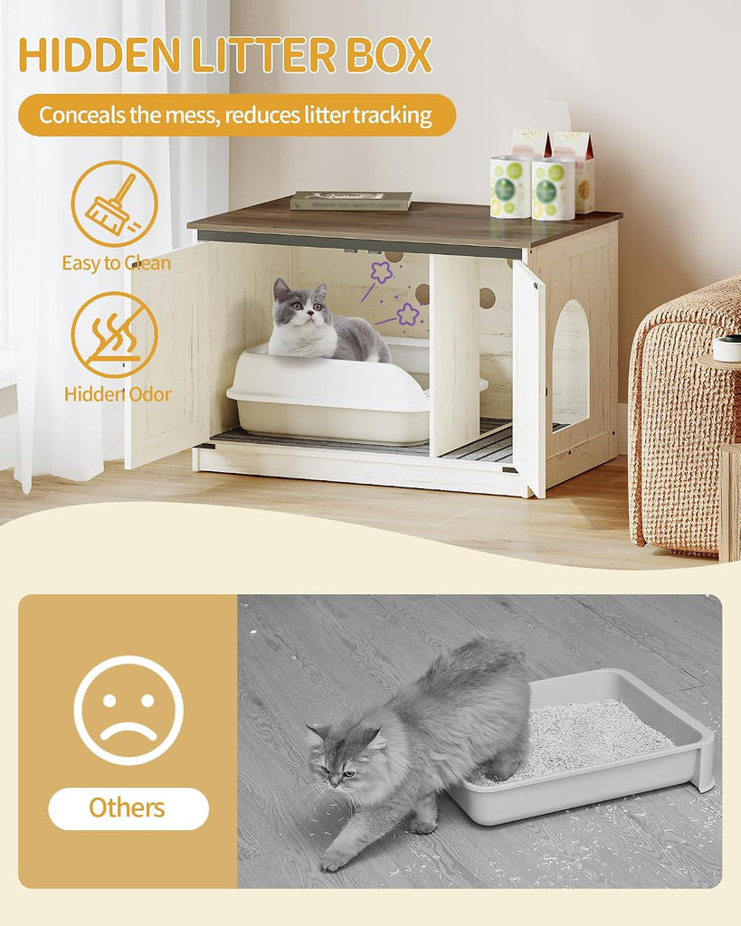 Cat Litter Box Enclosure, Hidden Litter Box Furniture with Divider