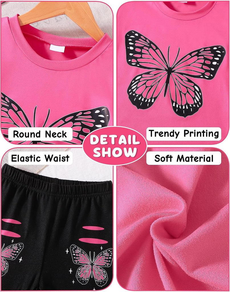 Kid Girls Clothes Summer Girls Outfits Pattern T-shirt Tops+Leggings Shorts Set 2 Piece Spring Clothes Set
