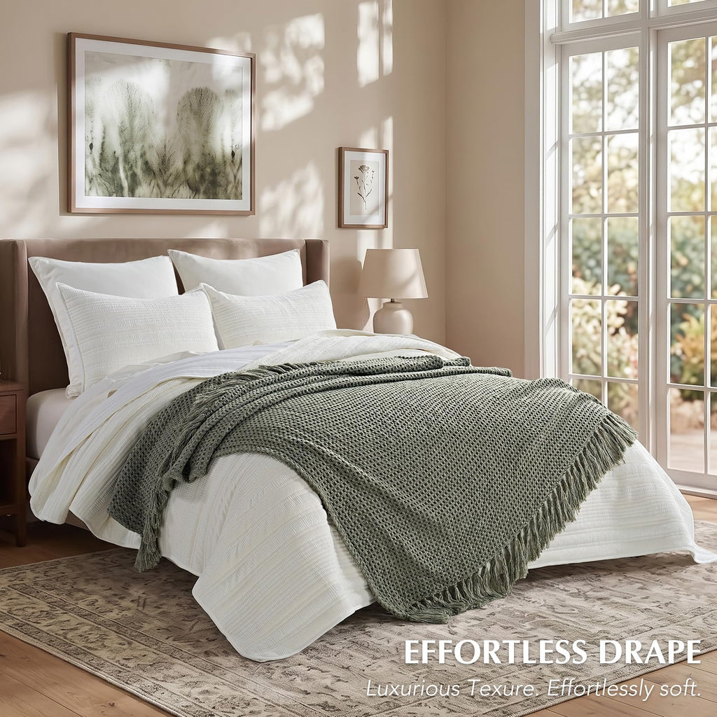 Cozy Soft Halo Waffle Throw Blanket, 60" x 80", Dried Thyme