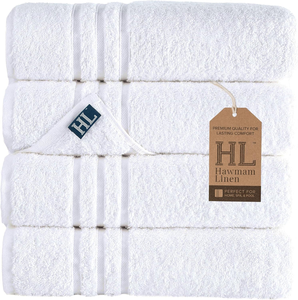 White Bath Towels 4 Pack 27 x 54 Inches 100% Turkish Cotton Soft Lightweight and Highly Absorbent Quick Drying