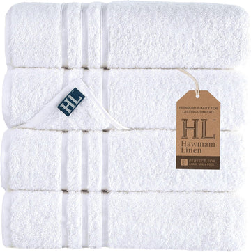 White Bath Towels 4 Pack 27 x 54 Inches 100% Turkish Cotton Soft Lightweight and Highly Absorbent Quick Drying