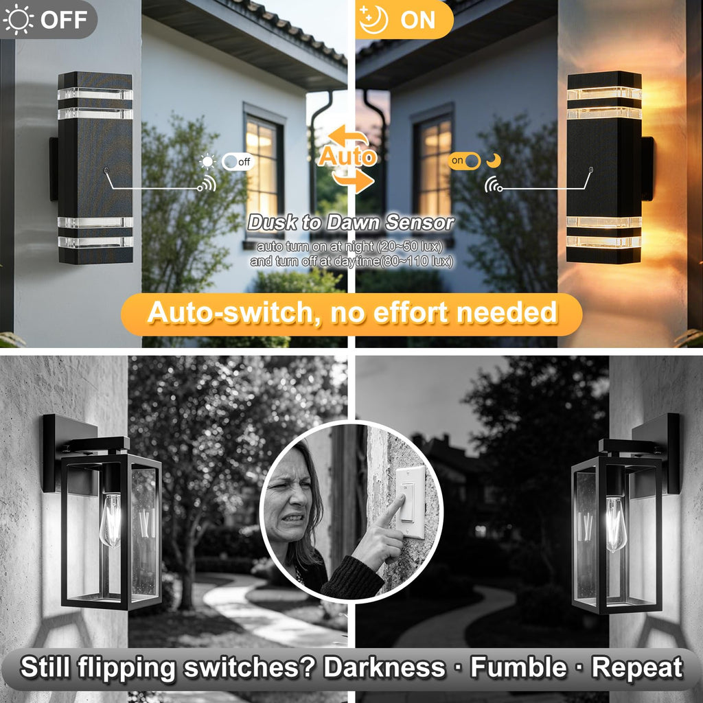 Dusk to Dawn Outdoor Lighting, Wall Sconce with 5w LED Bulbs, Outside Lights IP65 Waterproof Aluminum Up and Down