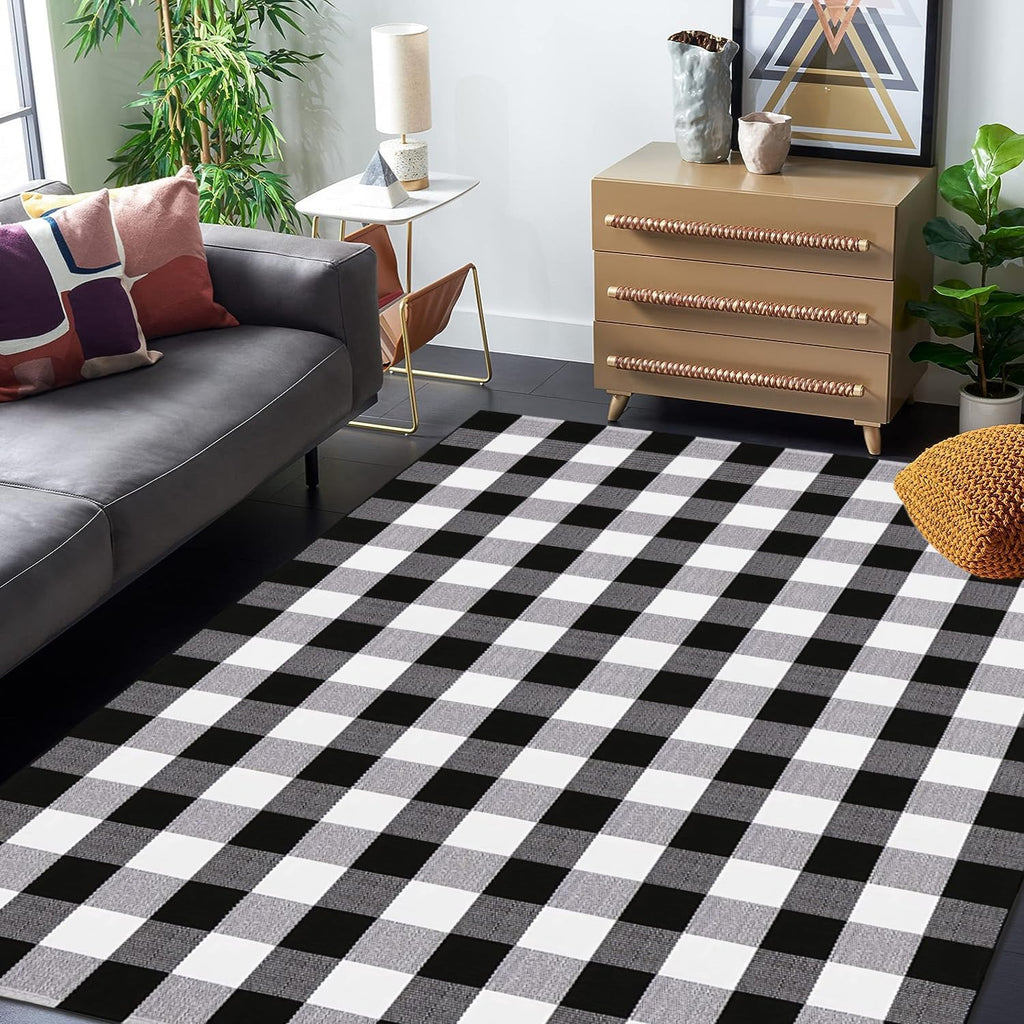 Buffalo Plaid Rug Black and White Check Rug Washable Checkered Area Rug for Farmhouse/Entryway//Living