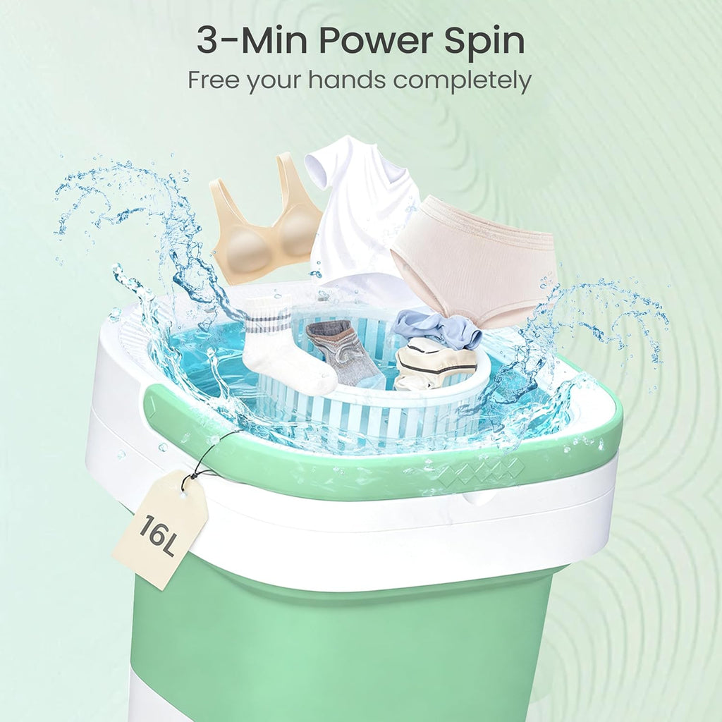 Portable Washing Machine - 16L Mini Foldable Washer with Spin Basket, 3 Cleaning Modes & Deep Cleaning for Small