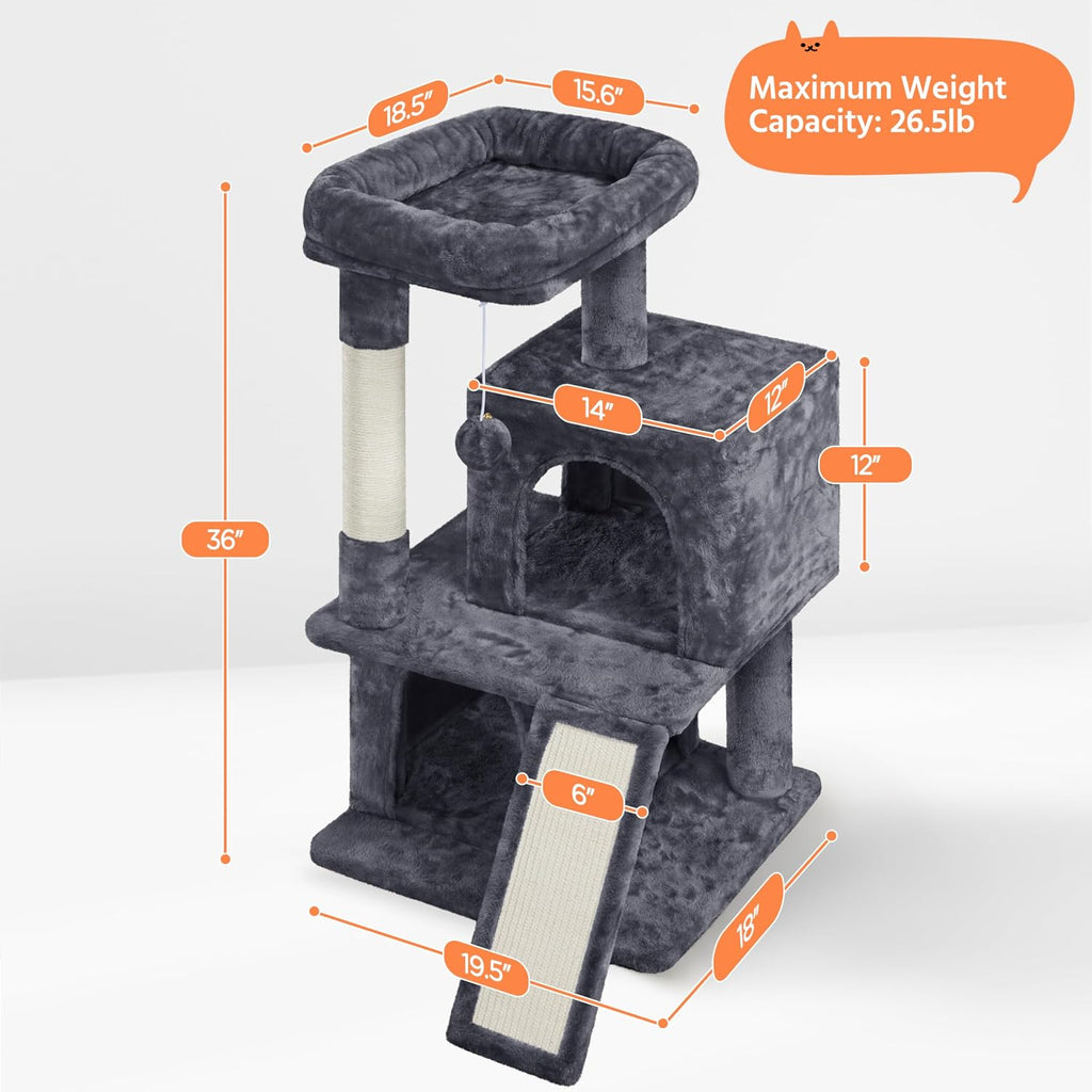 36in Cat Tree Tower with Large Perch for Senior Kittens