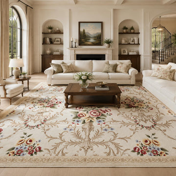8 * 10ft Vintage Floral White Washable Area Rug