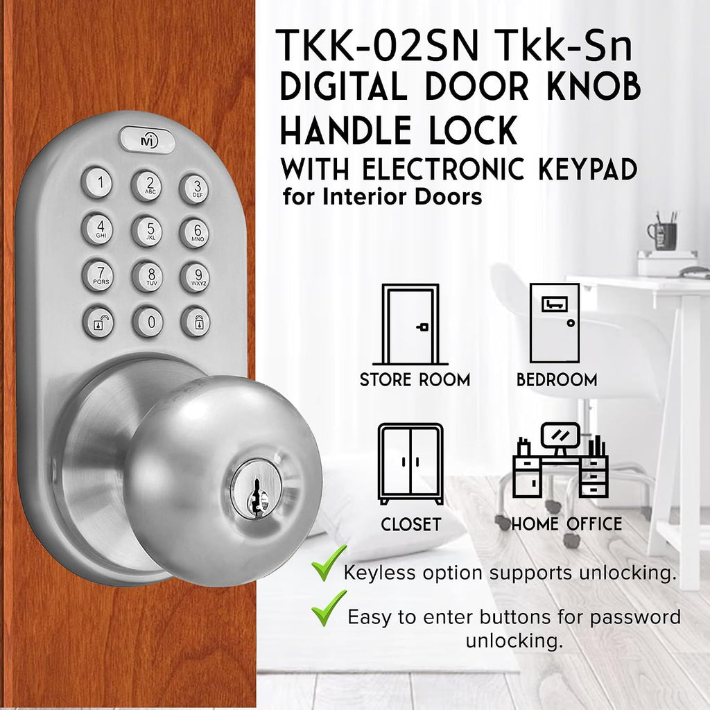 Digital Door Knob with Keypad - Keyless Entry Knob Lock with Code - Interior Door Keypad Lock s & Storage
