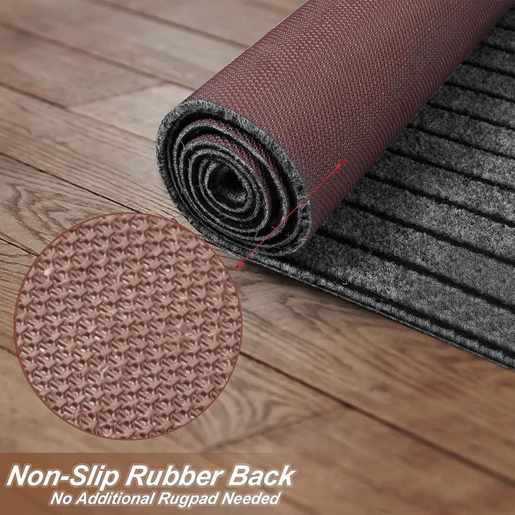 2' x 3' Runner Rugs with Rubber Backing, Indoor Outdoor Utility Carpet Runner Rugs, Stripe Gray, Can Be Used as Aisle