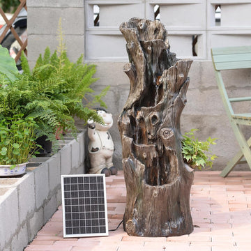 39.37" Tall Solar Water Fountain Outdoor Garden Faux Tree Stump | 5 Tier Solar Powered Water Fountains with LED