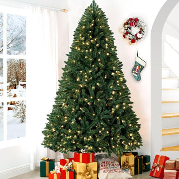 Prague 7.5ft Prelit Artificial Christmas Tree with Foot Pedal, 1717 Branch Tips, 550 Warm Lights and Metal Stand, 56"