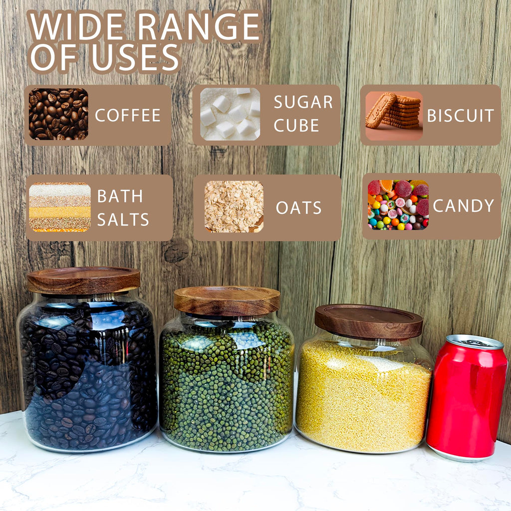 1PC Glass Storage Jars with Airtight Lids, 64 fl oz (1900ml) coffee container with Wooden Lid, Glass Pantry Canister